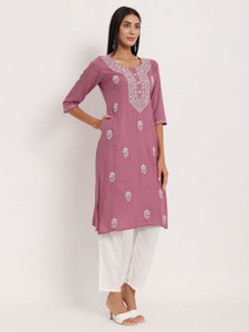 ANGITA Women Chikan Embroidery A-line Kurta