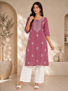 ANGITA Women Chikan Embroidery A-line Kurta