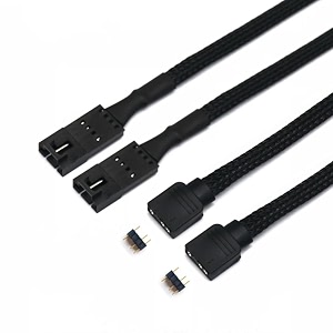 angitu for 2pcs  lot corsair fan rgb argb adapter cable with black pet sleeved hd ll120 140 ql 3pin 4pin fan to 5v 3pin rgb led cable 50cm rgb-4pin male black sleeved