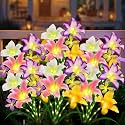 ANGMLN Solar Garden Lights 6 Pack 24 Lily Flowers with Butterfly Decor