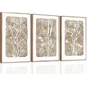 ANHUIB Beige Floral Canvas Wall Art Neutral Botanical Wall Decor 12x16 Inch Set of 3 for Living Room Bedroom Bathroom