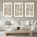 ANHUIB Beige Neutral Floral Canvas Wall Art 24x36 Inch Framed Brown Botanital Wall Decor Large Rustic Farmhouse Wildflower Artwork Boho Vintage Plant Art Prints Set of 3 for Living Room Bedroom Office