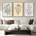 ANHUIB Boho Floral Canvas Wall Art, Framed Minimalist Beige Wildflower Wall Decor, Neutral Botanical Painting 16x24 Inch Set of 3 for Living Room Bedroom Dining Room