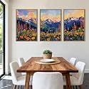 ANHUIB Colorful Wildflower Wall Art Boho Mountain Wall Decor Nature Floral Art Print 16x24 Inch Set of 3 for Living Room Bedroom Dining Room