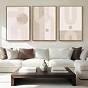 ANHUIB Extra Large Neutral Boho Abstract Canvas Wall Art Set of 3 Framed Mid Century Modern Wall Decor Beige Geometric Line Artwork Minimalist Prints 24x36 Inch Painting for Living Room Bedroom Dining Room Office