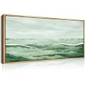 ANHUIB Large Green Abstract Framed Wall Art 20x40 Inch Sage Green Landscape Canvas Wall Decor Beige Neutral Watercolor Lake Textured Illustrations Painting for Living Room Bedroom Dining Room