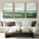 ANHUIB Large Green Abstract Framed Wall Art Set of 3 Sage Green Landscape Canvas Wall Decor 24x36 InchBeige Neutral Watercolor Lake Textured Illustrations Painting for Living Room Bedroom Dining Room