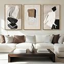 ANHUIB Large Neutral Abstract Wall Art Canvas,Black Beige Artwork, Modern Framed Art Wall Decor, Minimalist Geometric Painting,24x36 Inches Print Set of 3 for Living Room Bedroom