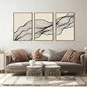 ANHUIB Neutral Abstract Line Wall Art, Black Beige Minimalist Wall Decor, Modern Geometric Painting Set of 3 for Living Room Bedroom 16x24 Inch