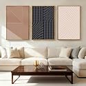 ANHUIB Neutral Abstract Modern Canvas Wall Art Set of 3 Framed Black and White Beige Wall Decor Boho Minimalist Artwork for Walls Geometric Line Painting for Living Room Bedroom Office 16x24 Inch