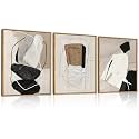 ANHUIB Neutral Abstract Wall Art Canvas,Black Beige Artwork, Modern Textured Framed Wall Art, Minimalist Geometric Painting,16x12Inches Set of 3 for Living Room Bedroom