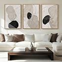 ANHUIB Neutral Abstract Wall Art Canvas,Mordern Geometric Wall Decor Framed,Contemporary Minimalist Artwork, Black Beige Canvas Prints, 3 Piece 16 * 24IN Painting for Living Room Bedroom Office