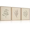 ANHUIB Neutral Beige Floral Canvas Wall Art Large Cream Botanical Wall Decor Vintage Minimalist Modern Paintings 16x12 Inch Set of 3 for Living Room Dining Room Bedroom