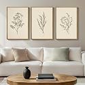 ANHUIB Neutral Beige Floral Canvas Wall Art Large Cream Botanical Wall Decor Vintage Minimalist Modern Paintings 16x24 Inch Set of 3 for Living Room Dining Room Bedroom