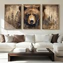 ANHUIB Vintage Brown Bear Canvas Wall Art 16x24 Inch Framed Forest Woodland Paintings Rustic Farmhouse Wildlife Wall Decor Set of 3 for Living Room Bedroom Dining Room