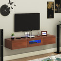 ANIKAA Lucen Wall Mount Modern Floating TV Unit with Storage Cabinet & Blue LED Light Engineered Wood TV Entertainment Unit