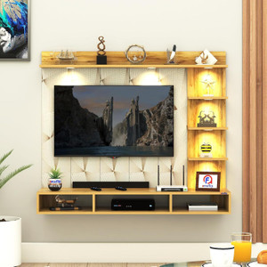 anikaa tyron wall-mount tv unit with pvc back panel  led lights ideal for 55 inch tv engineered wood tv entertainment unit
