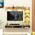 ANIKAA Tyron Wall-Mount TV Unit with PVC Back Panel & LED Lights Ideal for 55 Inch TV Engineered Wood TV Entertainment Unit