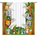 Animal Curtains Rod Pocket Kids Boys Girls Forest Giraffe Lion Elephant Monkey Zebra Rhinoceros Jungle Zoo Print Pattern Window Drapes for Nursery Baby Bedroom Playroom W42 x L63 Inch 2 Panels