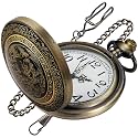 Bronze G Quartz Pocket Watch for Men, Men's Quartz Pocket Watch with Chain