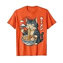 Anime Cat Eating Ramen Retro Kawaii Ramen Cat T-Shirt