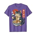 Anime Cat Eating Ramen Retro Kawaii Ramen Cat T-Shirt