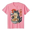 Anime Cat Eating Ramen Retro Kawaii Ramen Cat T-Shirt