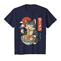 Anime Cat Eating Ramen Retro Kawaii Ramen Cat T-Shirt
