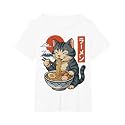 Anime Cat Eating Ramen Retro Kawaii Ramen Cat T-Shirt