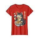 Anime Cat Eating Ramen Retro Kawaii Ramen Cat T-Shirt