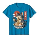 Anime Cat Eating Ramen Retro Kawaii Ramen Cat T-Shirt