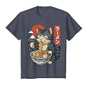 Anime Cat Eating Ramen Retro Kawaii Ramen Cat T-Shirt
