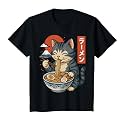Anime Cat Eating Ramen Retro Kawaii Ramen Cat T-Shirt