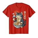 Anime Cat Eating Ramen Retro Kawaii Ramen Cat T-Shirt