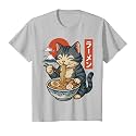 Anime Cat Eating Ramen Retro Kawaii Ramen Cat T-Shirt