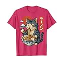 Anime Cat Eating Ramen Retro Kawaii Ramen Cat T-Shirt