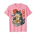 Anime Cat Eating Ramen Retro Kawaii Ramen Cat T-Shirt