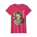 Anime Cat Eating Ramen Retro Kawaii Ramen Cat T-Shirt