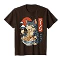 Anime Cat Eating Ramen Retro Kawaii Ramen Cat T-Shirt