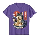 Anime Cat Eating Ramen Retro Kawaii Ramen Cat T-Shirt