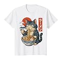 Anime Cat Eating Ramen Retro Kawaii Ramen Cat T-Shirt