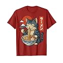 Anime Cat Eating Ramen Retro Kawaii Ramen Cat T-Shirt