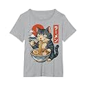 Anime Cat Eating Ramen Retro Kawaii Ramen Cat T-Shirt