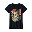 Anime Cat Eating Ramen Retro Kawaii Ramen Cat T-Shirt