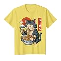 Anime Cat Eating Ramen Retro Kawaii Ramen Cat T-Shirt