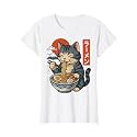 Anime Cat Eating Ramen Retro Kawaii Ramen Cat T-Shirt