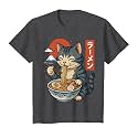 Anime Cat Eating Ramen Retro Kawaii Ramen Cat T-Shirt