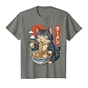 Anime Cat Eating Ramen Retro Kawaii Ramen Cat T-Shirt