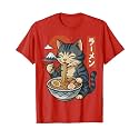 Anime Cat Eating Ramen Retro Kawaii Ramen Cat T-Shirt