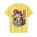 Anime Cat Eating Ramen Retro Kawaii Ramen Cat T-Shirt